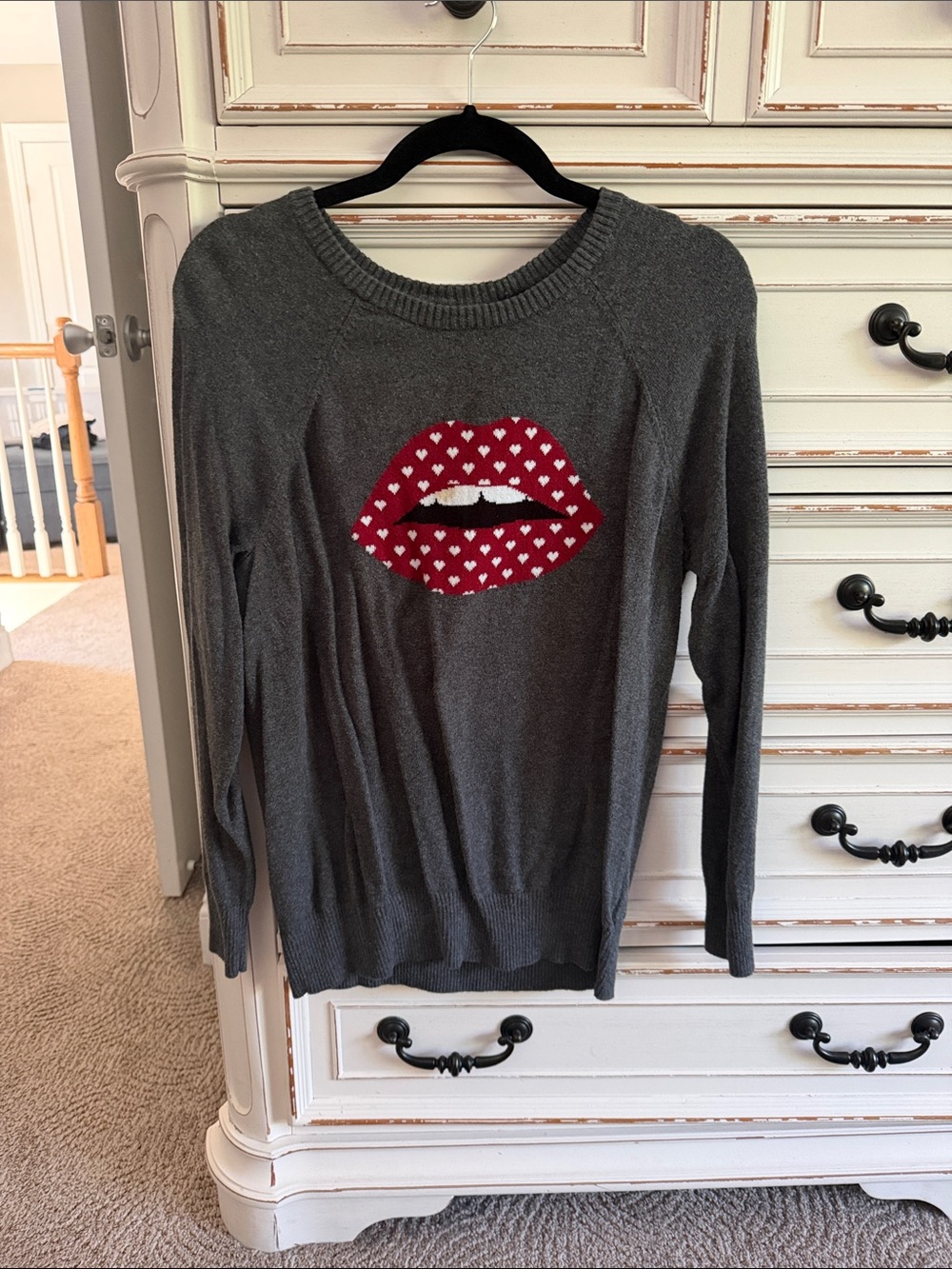 torrid Gray Knit Sweater with Red Lip Heart Graphic